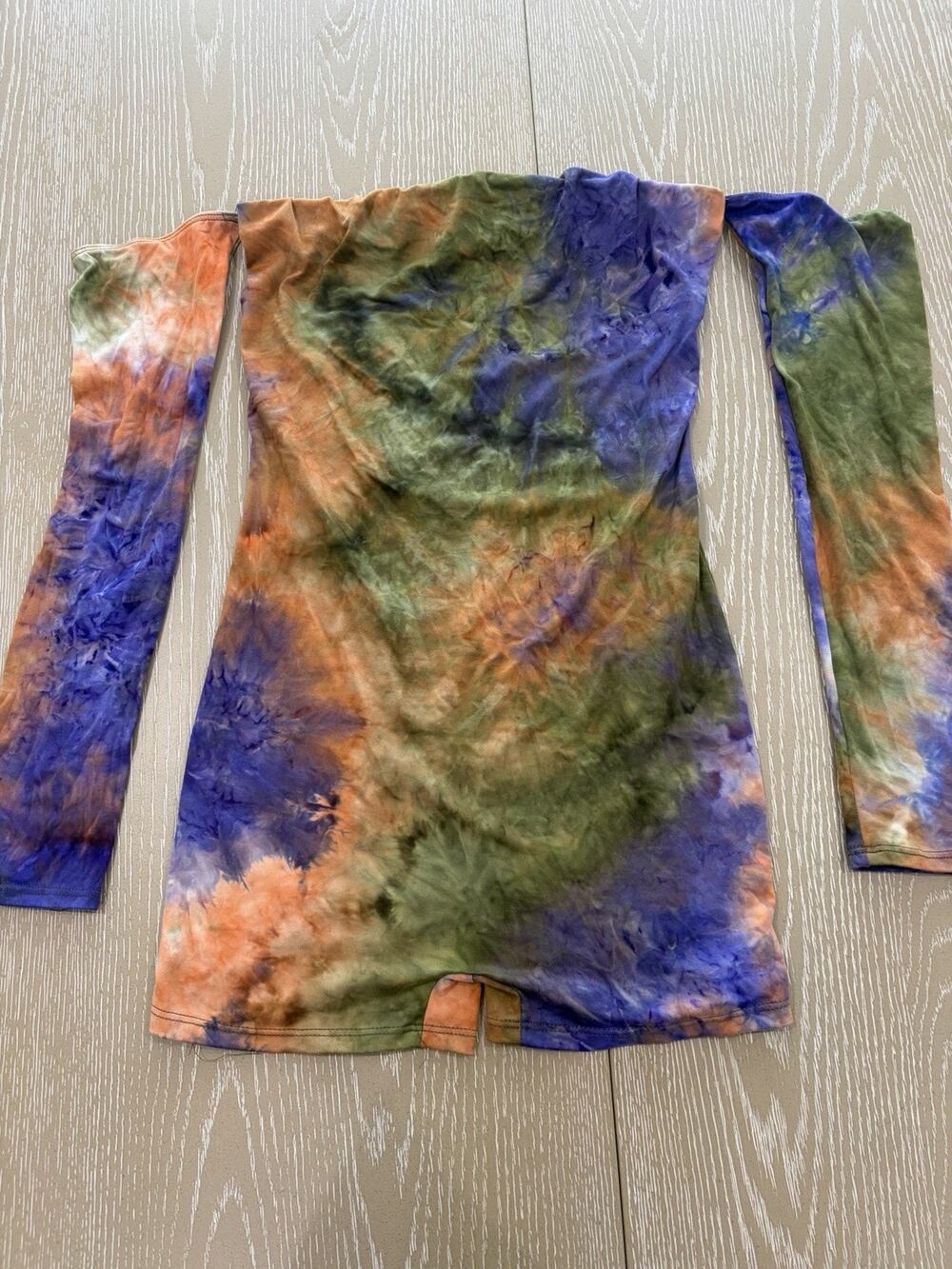Fashion Nova Tie Dye Romper Long Sleeve Off The Shoulder Womens Size Medium